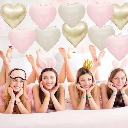 Pink White Gold Heart Foil Balloons,12Pcs 18Inch Heart Shaped Balloons - color: Pink White Gold