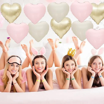 Pink White Gold Heart Foil Balloons,12Pcs 18Inch Heart Shaped Balloons - color: Pink White Gold