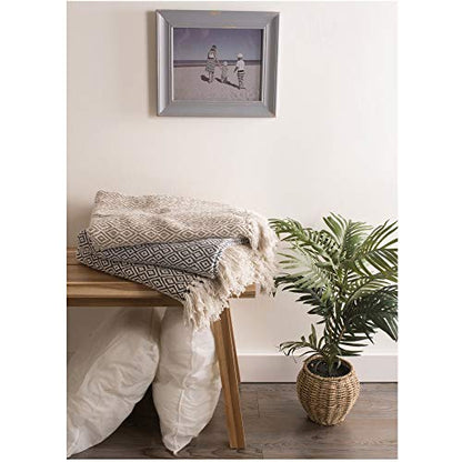 DII Rustic Farmhouse Double Diamond Woven Throw, 50x60, French Blue - color: French Blue, size: 50x60"