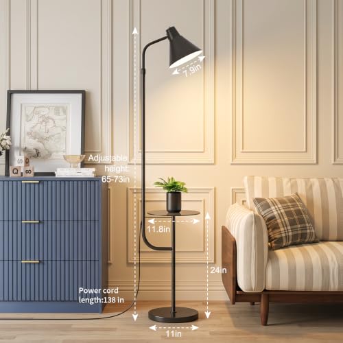 Black Floor Lamp with Shelf, Dimmable LED Reading Standing Lamp - color: Black