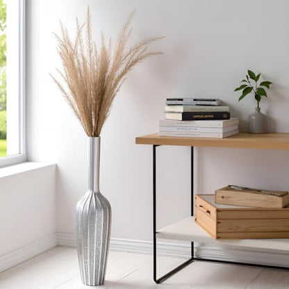 Elegant Silver Floor Vase - 23.62 Inch Tall Decorative Vase for Dried Flowers & Home Décor, Resin Tall Floor Vase