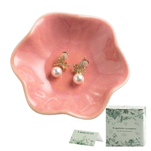 BEUNAIZER Jewelry Dish Tray, Ring Dish, Ceramic Trinket Tray, Key Bowl - color: dusty pink