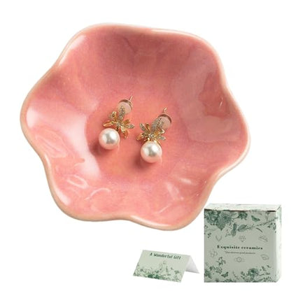 BEUNAIZER Jewelry Dish Tray, Ring Dish, Ceramic Trinket Tray, Key Bowl - color: dusty pink