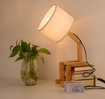 Robot Bedside Lamp, Fabric Lampshade Match Foldable Solid Wood Body, Creative E27 Screw Table Lamp for Bedroom Living Room - style: Modern