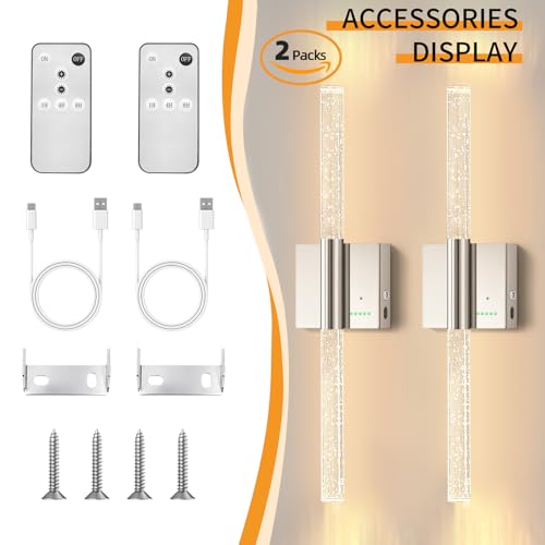 Battery Operated Wireless Wall Sconces, 2 Pack Dimmable Wall Lighting - color: Nickel