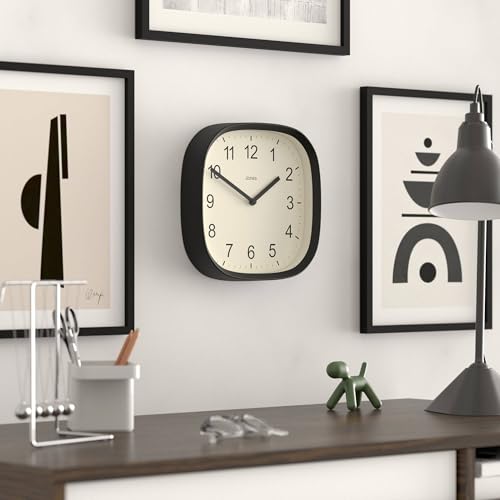 JONES CLOCKS® Sprite wall Clock | Modern Square Clock | 10" | Black - color: Black
