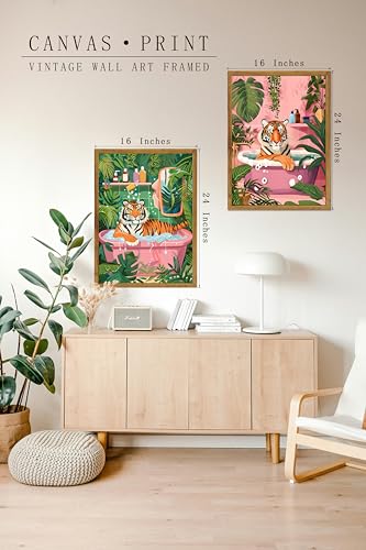 2 Pack Whimsical Tiger In Bathtub Wall Art Funny Bathroom Wall Art 16"x24" - color: Tiger in Bathtub, size: 16"x24"