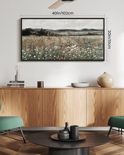 SHENIFY Vintage Landscape Framed Wall Art Meadow Flowers Farmhouse Decor Retro Classic Painting for Hallway Bedroom Living Room Dining Room - 20x40in Black Framed - color: Meadow Flowers, size: 40"L x 20"W