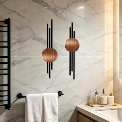 DUOOLN 2 Pcs Abstract Metal Wall Decor, Geometrical Single Line Art-Walnut - color: Walnut - Round Geometry 2 pcs