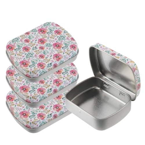 4pcs Rose Red Flower Pattern Empty Hinged Tin Box Metal Storage Box - color: Rose Red Flower