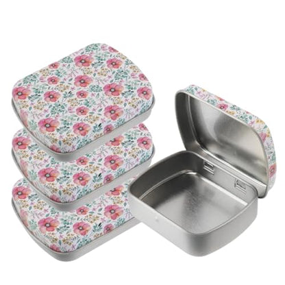 4pcs Rose Red Flower Pattern Empty Hinged Tin Box Metal Storage Box - color: Rose Red Flower