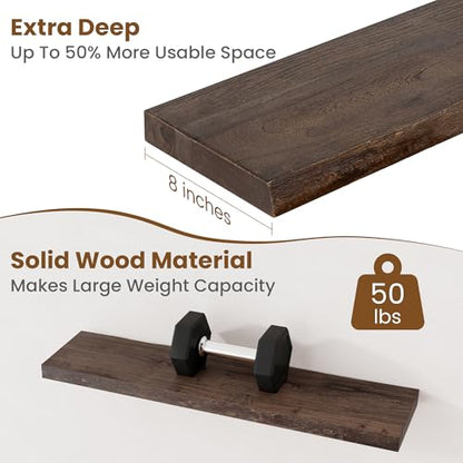 Floating Shelves for Wall, Solid Elm Wood Shelves, 32in Set of 2, Walnut - color: Walnut, size: Live Edge, 32inch, 2Packs