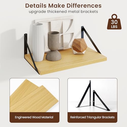 Axeman Deep Floating Shelves, 16'' x 10'' Oak Wall Shelves Set of 2 - color: Oak, size: 16W x 10D