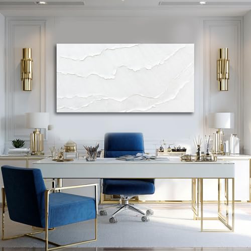White Abstract Textured Canvas Wall Art for Living Room 24x48 Inch - color: White, size: 48"L x 24"W