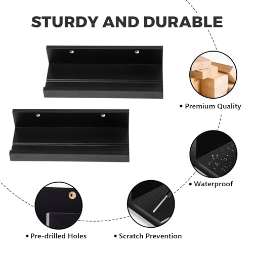 Muzilife 12" Small Floating Shelves Wood Wall Shelf with Lip, 4Pcs, Black - color: Black, size: 12"-4pcs