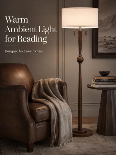 MOFFE Solid Wood Floor Lamp for Living Room,Pull Chains Standing Lamp - color: Espresso Walnut
