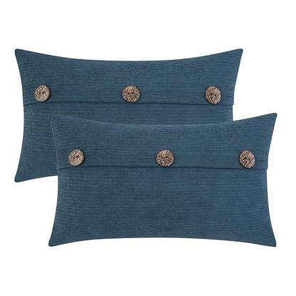 HWY 50 Blue Chenille Throw Pillow Covers 12x20 Inch Buttons Pack of 2 - color: Blue, size: 20" x 12" (Pack of 2)