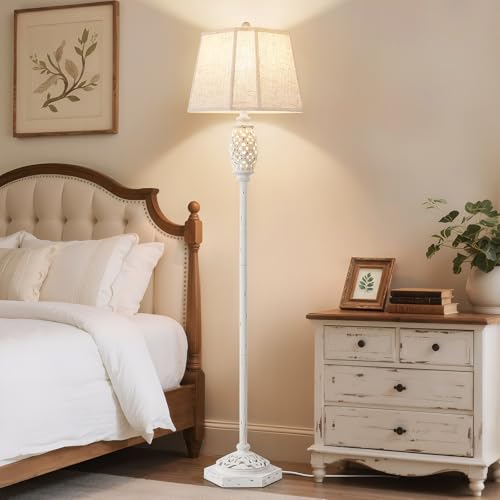 Luvkczc Rustic Floor Lamp with Floral Cutouts & Light,Resin Standing Lamp - color: Cream1