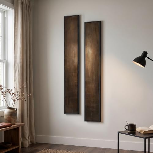 Framed Neutral Abstract Wall Art, Set of 2 Brown Vertical Canvas Prints - color: Dark Brown-C, size: 8"W x 56"H x 2Pcs