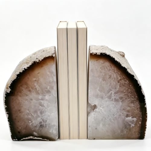 Natural Agate Bookends Pair - 3-4 lbs Heavy Duty Non-Slip Stone Bookends for Shelves | Unique Decorative Book Ends Gift | Home Office Decor - color: Nature, size: 3-4LBS