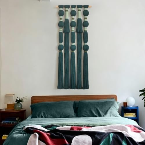 Macrame Wall Hanging Green Boho Wall Decor Handmade Fiber Art 15.7"W*39"L - color: Green