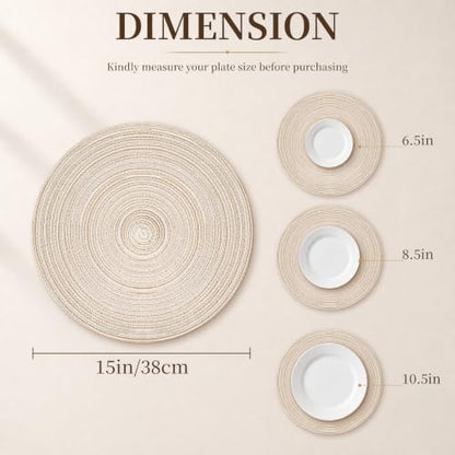 TaroKitc 15 inch Round Placemats Set of 6, Beige - color: Beige