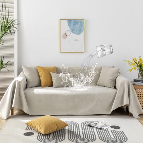 STACYPIK Cat-Scratch Resistant Couch Covers Non Silp Khaki Sofa Covers for Dogs Cats Durable Waterproof Couch Covers for 2 Cushion Couch Slipcover Pet Friendly Sofa Protector Bed Cover-71X90IIN - color: 0 A-waterproof-beige, size: Medium-I Size(71" X90")