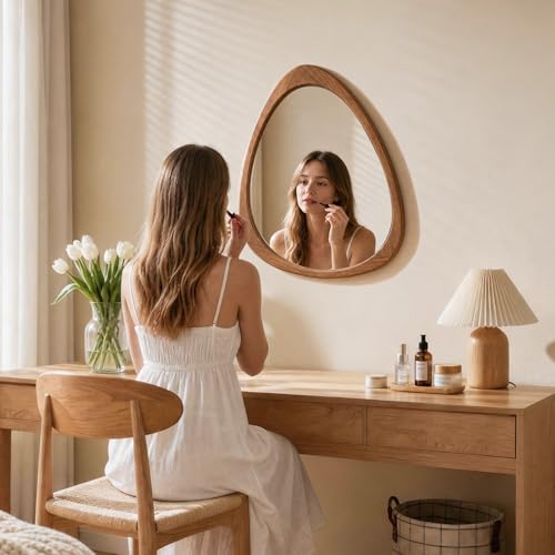 24" x 19" Asymmetrical Mirror, Solid Wood Frame, Irregular Design - color: Brown, size: 24"L x 19"W