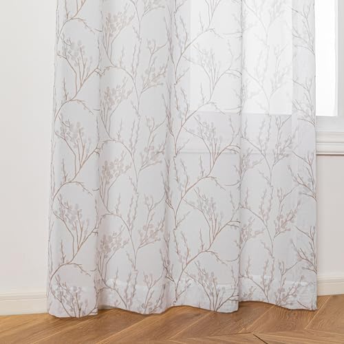 MYSKY HOME Brown Sheer Curtains 84 inches Long for Bedroom Living Room - color: B-brown, size: 52"W x 84"L (Pack of 2)