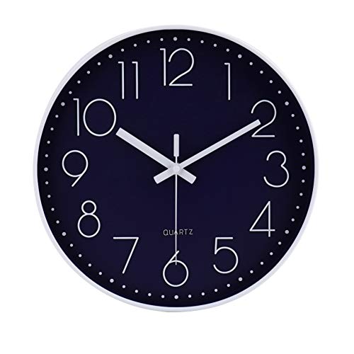 jomparis 12 Inch Silent Non-Ticking Battery Operated Quality Quartz Round Wall Clock Navy Blue Color Modern Decor Clock for Home Office Bedroom Classroom - color: 1 Pack - Navy, size: 12 Inch