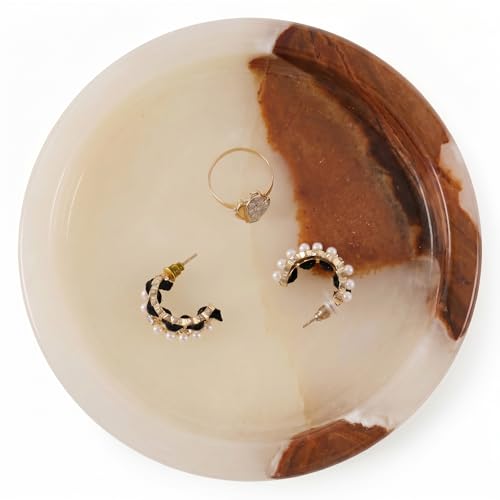 Marble Jewelry Dish, 5" Handmade Cream Onyx Ring Tray - color: Cream Onyx
