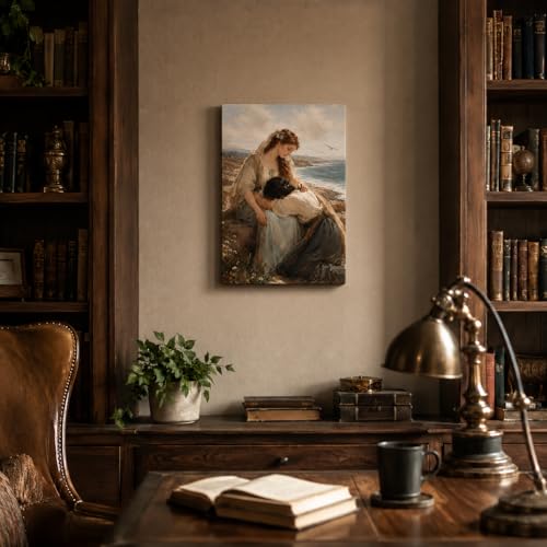 Canvas Wall Art Seaside Embrace Framed Style Romantic Portrait 12x16 Inch - color: Figure Painting, size: 16"L x 12"W