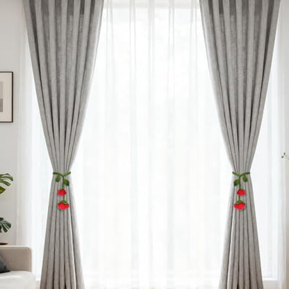 2 Pack Boho Handmade Flower Curtain Tiebacks & Holdbacks, Red Roses - color: Red Roses