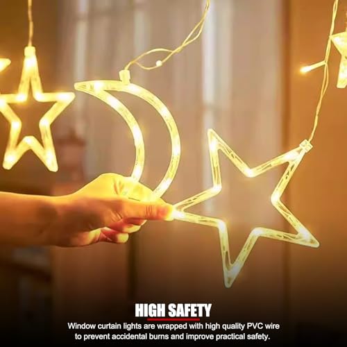 Star Moon Curtain String Lights,126 LED Ramadan Decorations Ramadan Curtain String Lights, 2 Lighting Modes, Waterproof Fairy Lights, Starry Lights for Christmas, Wedding, Party, Home, Patio Lawn