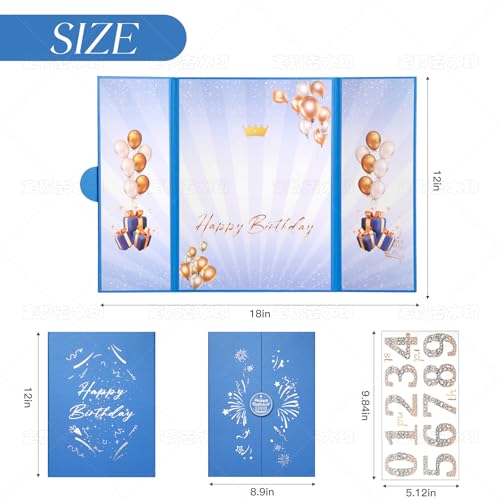 Blue Gold Birthday Party Decorations 18"x12" Guest Sign in Book Alternative - color: Blue