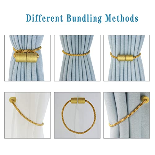 Magnetic Curtain Tiebacks Decorative Holdbacks Rope Tie Back Drapes Hangtty - color: Gold