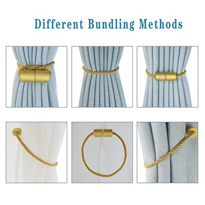 Magnetic Curtain Tiebacks Decorative Holdbacks Rope Tie Back Drapes Hangtty - color: Gold