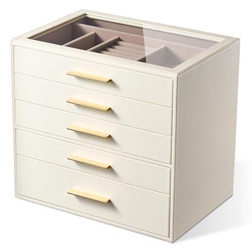 Jewelry Box Organizer Storage Case, 5-Layer with Glass Window, White - color: White, size: 5 layer