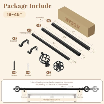 1" Farmhouse Heavy Duty Curtain Rods for Windows,Adjust 18-45",Black - color: Matte Black, size: 18-45 Inch & 1 Pack
