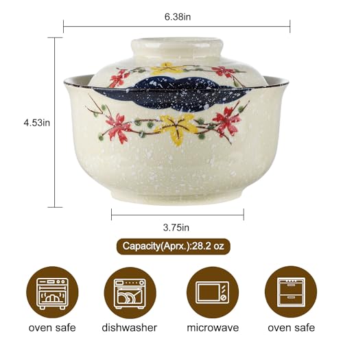 VanEnjoy Microwavable Ramen Bowl with Lid, 25 Oz Japanese Bowl Big Ceramic Japanese Soup Bowl with Lid, Korean Clay Pot - floral - color: Floral