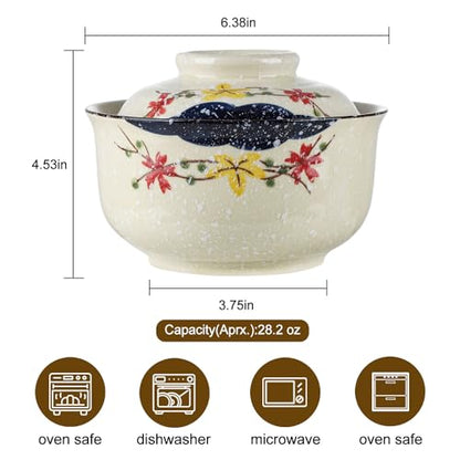 VanEnjoy Microwavable Ramen Bowl with Lid, 25 Oz Japanese Bowl Big Ceramic Japanese Soup Bowl with Lid, Korean Clay Pot - floral - color: Floral