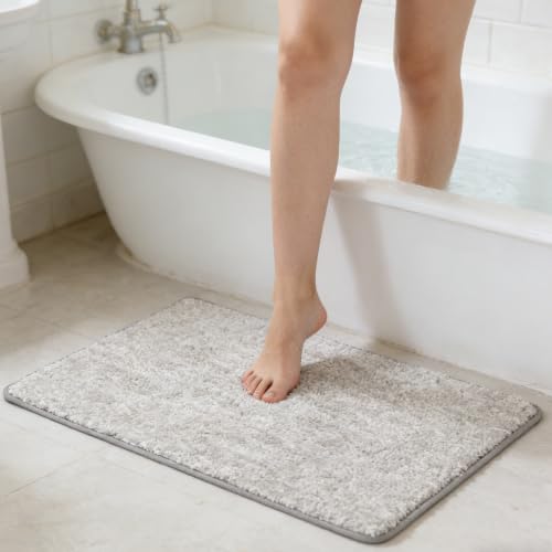 Bath Rug, Soft Microfiber Water Absorbent Bath Mat, Non Slip TPR Backing, Machine Washable Bathroom Rug for Shower Tub Sink Bedroom Kitchen Indoor Home Decor, Grey 32x20 Inch - color: Grey, size: 31.5" x 19.7" (Rectangular)