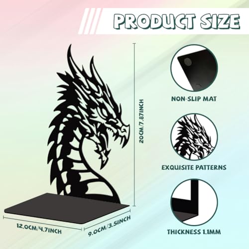 Peacoblue 5.3"x4.3"x7.9" Metal Bookends, Heavy Duty Book Ends for Shelves - style: Dragon Head