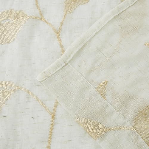 Bujasso Embroidered Leaf Sheer Curtains, Gold 38" Wx84 Lx2 - color: Gold, size: 38"W x 84"L (Pack of 2)