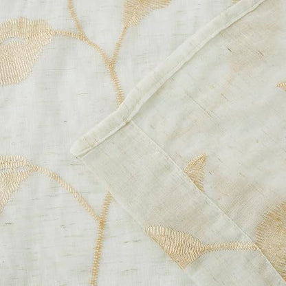Bujasso Embroidered Leaf Sheer Curtains, Gold 38" Wx90 Lx2 - color: Gold, size: 38"W x 90"L (Pack of 2)