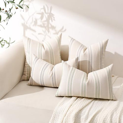 Hckot Stripe Throw Pillow Covers 12x24 Lumbar Dusty Blue Pillow Covers - color: Dusty Blue, size: 24" x 12" (Pack of 2)