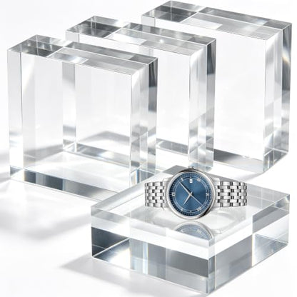 SAMYUCHO 4 Pcs 5 X 5 X 2 Inch Acrylic Blocks, Clear Square Acrylic Base - size: 5 X 5 X 2" 4pcs