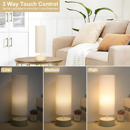 Touch Control Table Lamp, 3 Way Dimmable Bedside Lamp, Modern Desk Lamp - color: Cream Base with Beige Shade