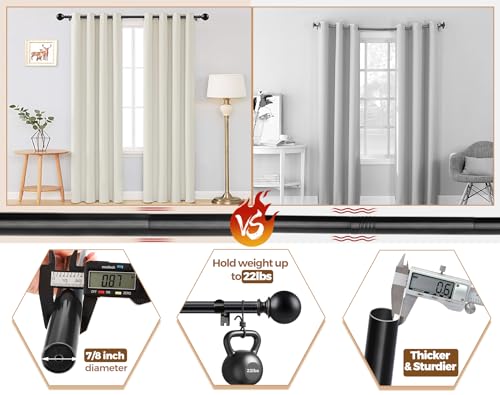 KAMANINA Black 2 Pack Curtain Rod 32 to 58 Inch with Round Finials - color: Black, size: 32-58"(2 Pack)