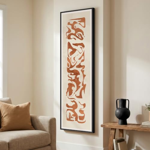 Large Framed Wabi Sabi Terracotta Abstract Wall Art, Long Vertical 20x60 In - color: Terracotta Shapes, size: 60"L x 20"W